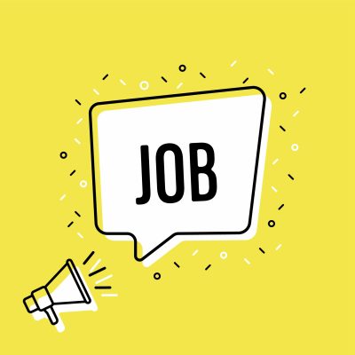 Grafik mit Megaphone und Textblase, in der "Job" steht. (AdobeStock/iiierlok_xolms)